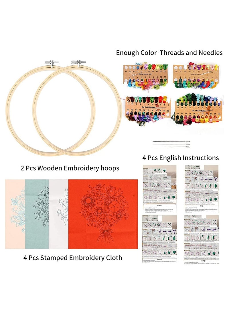 SYOSI - Embroidery Starter Kit, with Beginner Pattern, with printed patterns, 4-Piece Cross Stitch, 1 Wooden Hoop, Adult Kit Flower Series - Image 1