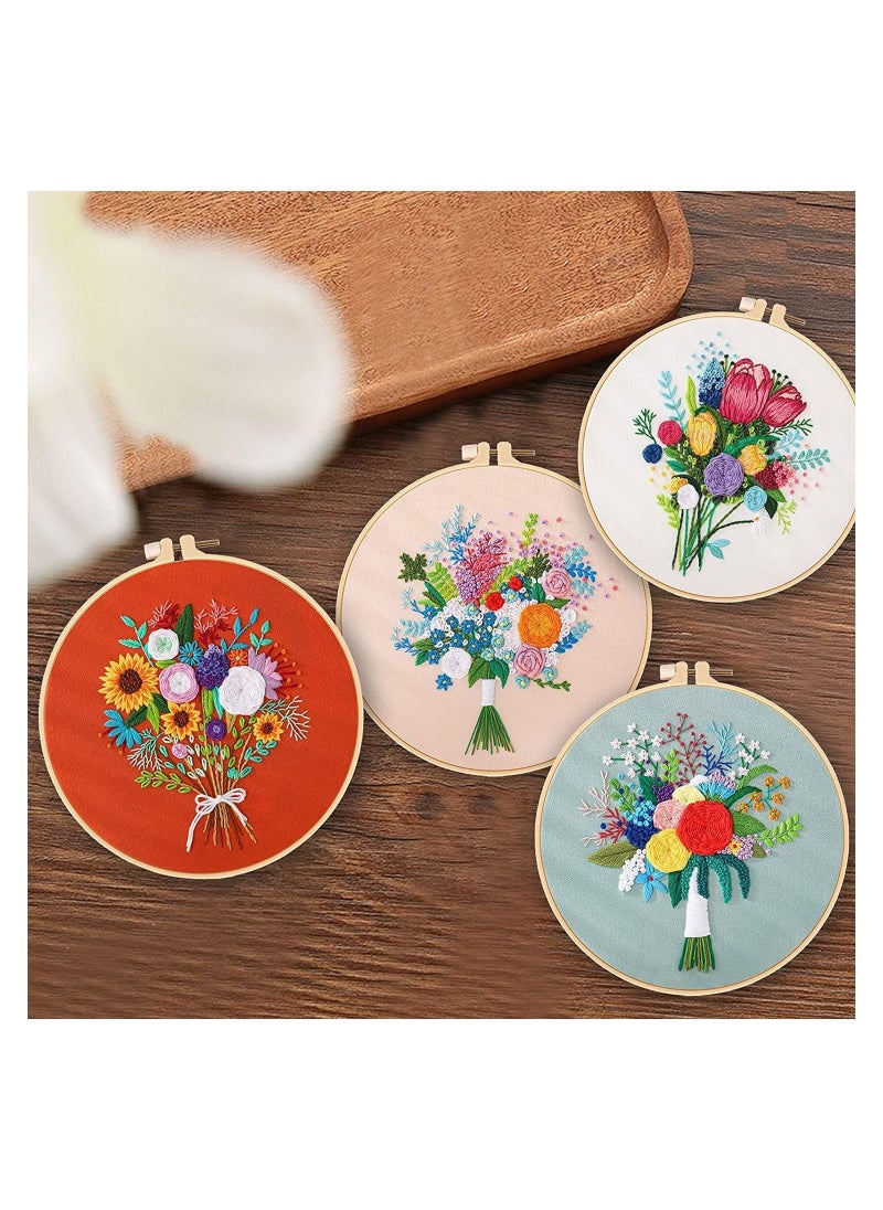 SYOSI - Embroidery Starter Kit, with Beginner Pattern, with printed patterns, 4-Piece Cross Stitch, 1 Wooden Hoop, Adult Kit Flower Series - Image 1