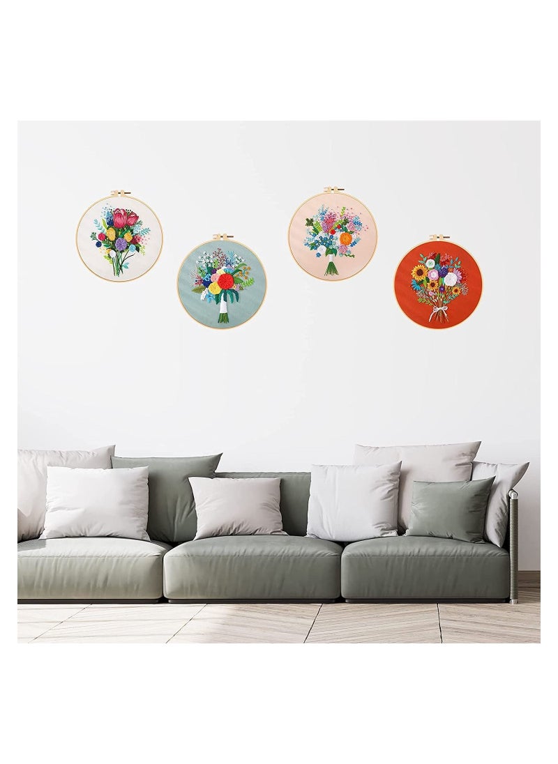 SYOSI - Embroidery Starter Kit, with Beginner Pattern, with printed patterns, 4-Piece Cross Stitch, 1 Wooden Hoop, Adult Kit Flower Series - Image 1