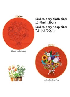 SYOSI Embroidery Starter Kit, with Beginner Pattern, with printed patterns, 4-Piece Cross Stitch, 1 Wooden Hoop, Adult Kit Flower Series  - Image 2