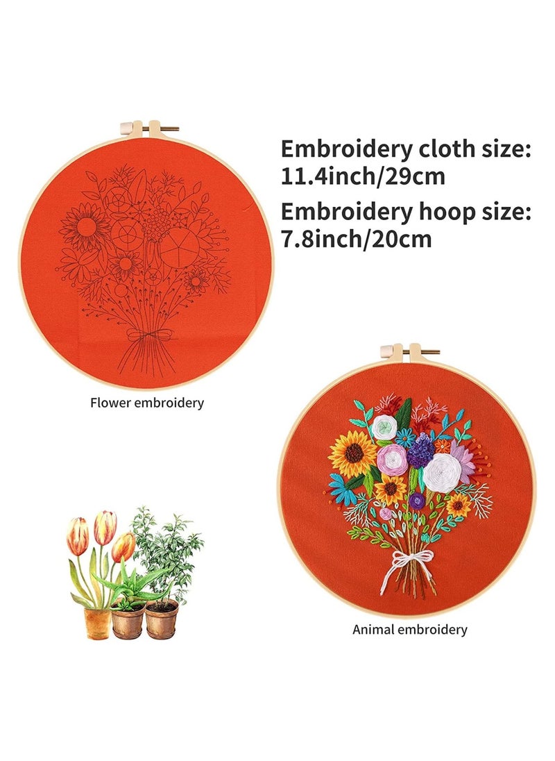 SYOSI - Embroidery Starter Kit, with Beginner Pattern, with printed patterns, 4-Piece Cross Stitch, 1 Wooden Hoop, Adult Kit Flower Series - Image 1