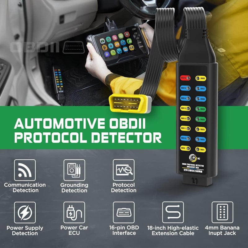 KAISAL صندوق توزيع OBD2 احترافي - صندوق توزيع OBDII لكشف البروتوكول/الطاقة/الأرضي - صندوق توزيع لتشغيل السيارة - صندوق توزيع CAN ذو 16 سنًا للسيارات مع مقابس موز 4 مم، كابل بطول 18 بوصة، 4 مجموعات من أسلاك التوصيل - Image 2