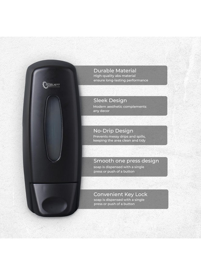 ROBUSTT موزع سائل صابون يدوي مثبت على الحائط - أسود (350 مل، عبوة من 1) - مع 2 خطاف لاصق | مقاوم للتسرب، نافذة شفافة، تركيب سهل - مثالي للحمام، المطبخ، الفنادق، المكاتب - Image 2