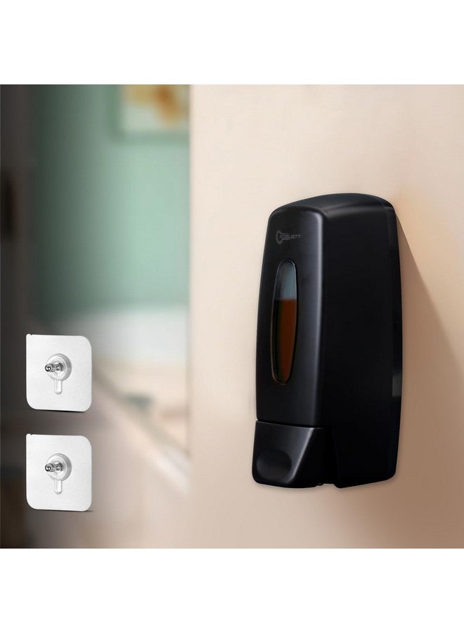 ROBUSTT موزع سائل صابون يدوي مثبت على الحائط - أسود (350 مل، عبوة من 1) - مع 2 خطاف لاصق | مقاوم للتسرب، نافذة شفافة، تركيب سهل - مثالي للحمام، المطبخ، الفنادق، المكاتب - Image 1