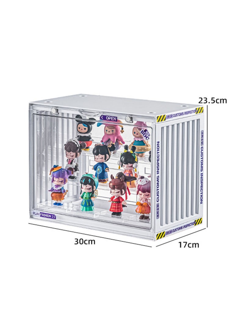 Hihonor - Acrylic Display Case Stand for Figures, Unique Design 3 Tier Display Box for Collectibles, Stackable Dustproof Clear Display Stand for Pop Mart Action Figures, Ivory White - Image 1