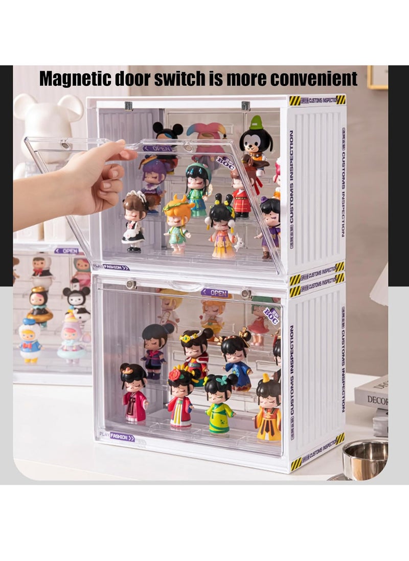 Hihonor - Acrylic Display Case Stand for Figures, Unique Design 3 Tier Display Box for Collectibles, Stackable Dustproof Clear Display Stand for Pop Mart Action Figures, Ivory White - Image 1