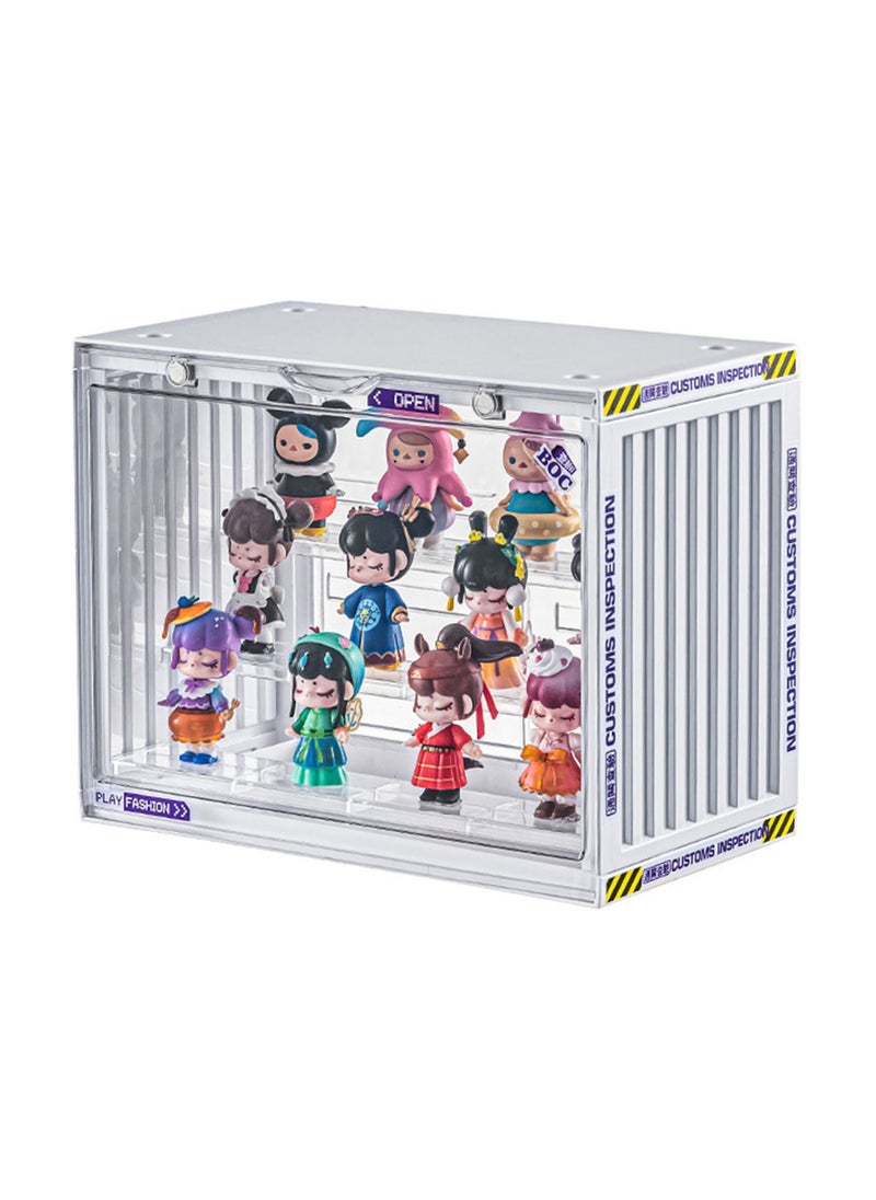 Hihonor - Acrylic Display Case Stand for Figures, Unique Design 3 Tier Display Box for Collectibles, Stackable Dustproof Clear Display Stand for Pop Mart Action Figures, Ivory White - Image 1