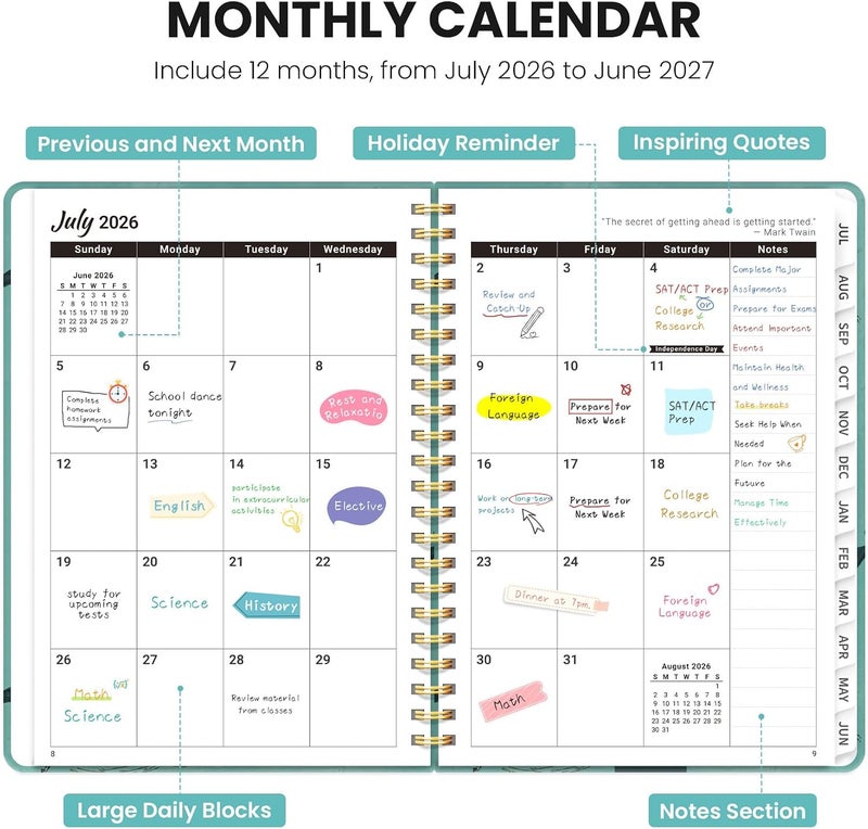 ZOTIA Planner 2026-2027, Monthly and Weekly Calendar Academic Planner July 2026 - June 2027, Hardcover Student Teacher Planning Agenda Book with Tabs, Perfect for Office School Supplies, A5 (6.3" x 8.5 - Image 2