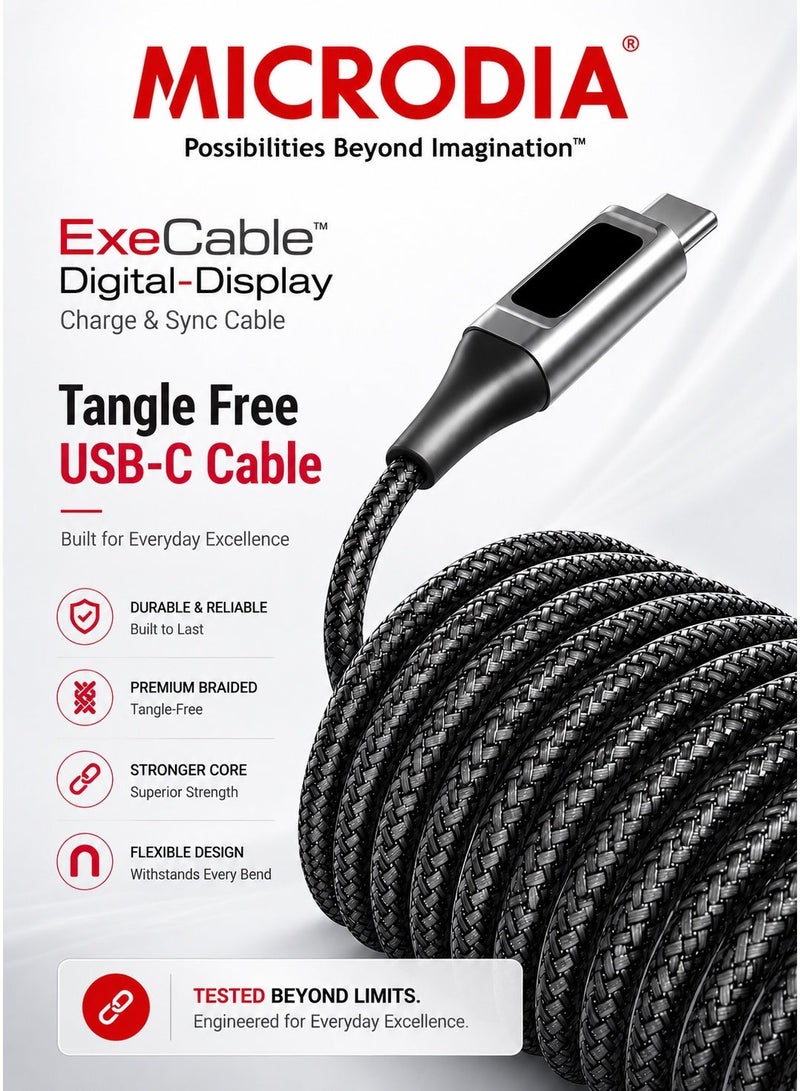 ميكروديا كابل شحن سريع طويل من [[MICRODIA]] ExeCable بقوة 100 واط، من نوع USB-C إلى USB-C، مزود بشاشة LCD رقمية، سلك شحن متين للغاية من الكيفلار المضفر بتقنية Power Delivery (PD) لأجهزة الكمبيوتر المحمولة والأجهزة اللوحية (1.3 متر/2.6 متر) - أزرق داكن - Image 4