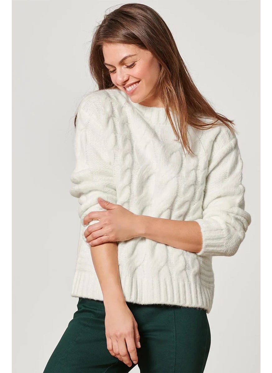Tchibo Women Round Neck Knitted Sweater, White  - Image 1