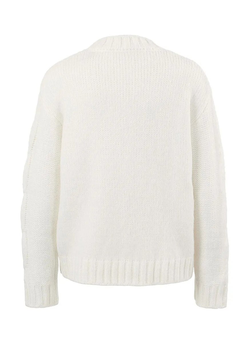 Tchibo Women Round Neck Knitted Sweater, White  - Image 3