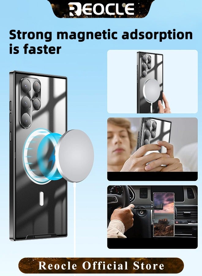REOCLE Samsung S23Ultra Mobile Phone Case Drop-Resistant Metal Shell Frosted Semi-Transparent Mobile Phone Case Full Protection Plating Anti-Scratch Slim Thin Case Cover with Magnetic Suction Function and Camera Lens Protector - Image 3