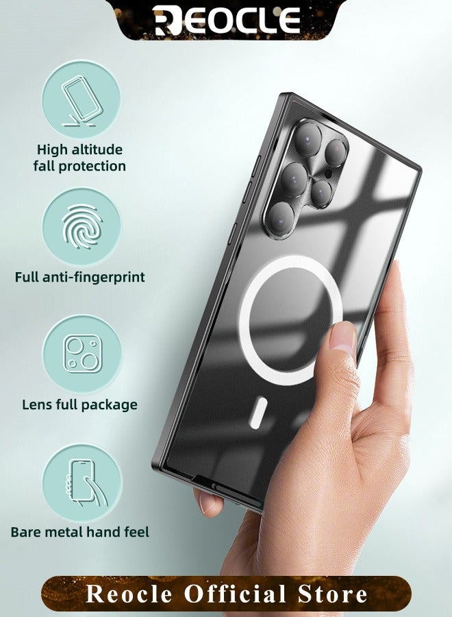 REOCLE Samsung S23Ultra Mobile Phone Case Drop-Resistant Metal Shell Frosted Semi-Transparent Mobile Phone Case Full Protection Plating Anti-Scratch Slim Thin Case Cover with Magnetic Suction Function and Camera Lens Protector - Image 2
