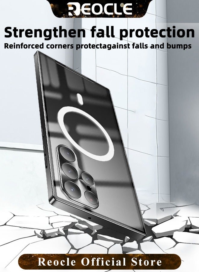 REOCLE Samsung S23Ultra Mobile Phone Case Drop-Resistant Metal Shell Frosted Semi-Transparent Mobile Phone Case Full Protection Plating Anti-Scratch Slim Thin Case Cover with Magnetic Suction Function and Camera Lens Protector - Image 5
