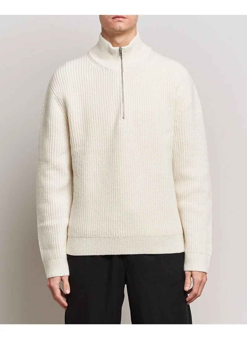Cool Tarz Cool Style White Men's Oversize Zippered Turtleneck Sweater