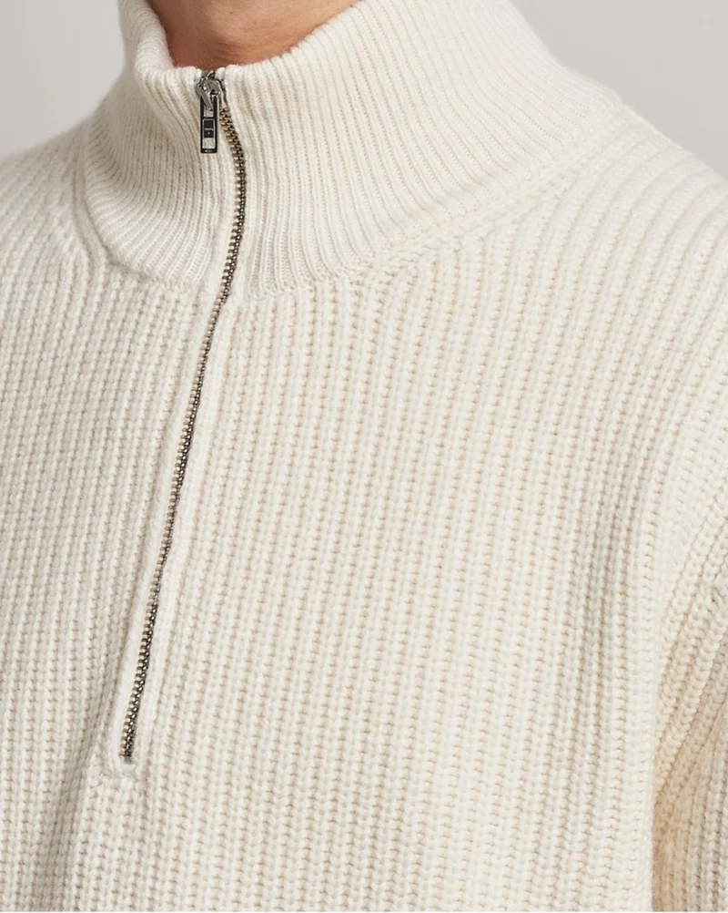 Cool Tarz Cool Style White Men's Oversize Zippered Turtleneck Sweater