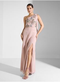 Maya Contrast Floral Embellished One Shoulder Maxi Dress  - Image 1