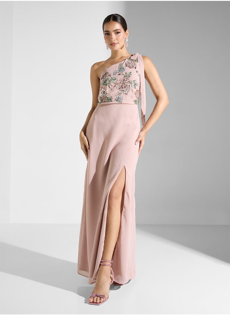 Maya Contrast Floral Embellished One Shoulder Maxi Dress  - Image 1