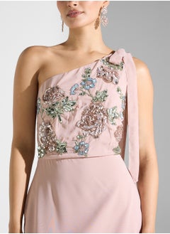 Maya Contrast Floral Embellished One Shoulder Maxi Dress  - Image 3