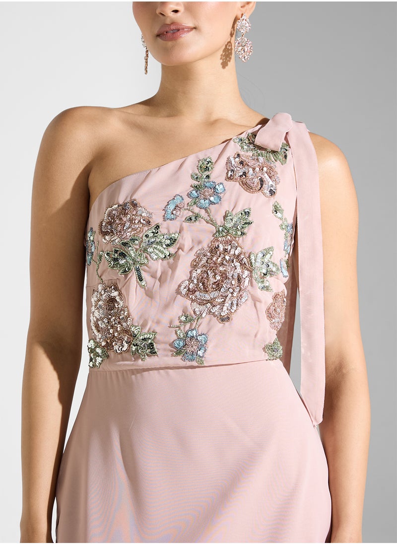 Maya Contrast Floral Embellished One Shoulder Maxi Dress  - Image 3