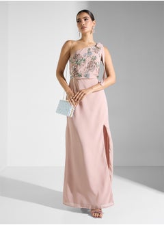 Maya Contrast Floral Embellished One Shoulder Maxi Dress  - Image 4