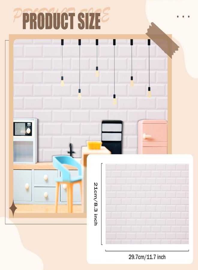 FOBSME 12 Sheets Miniature Dollhouse Wallpaper and Flooring Mini Dollhouse Floorboards Wall Paper Self-Adhesive Flooring Wall Tiles 8.27 x 11.69 Inch Mini DIY Dollhouses Accessories, White Style - Image 2