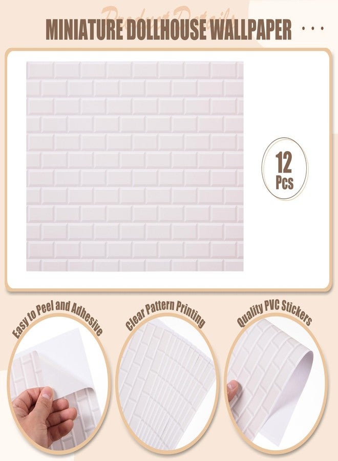 FOBSME 12 Sheets Miniature Dollhouse Wallpaper and Flooring Mini Dollhouse Floorboards Wall Paper Self-Adhesive Flooring Wall Tiles 8.27 x 11.69 Inch Mini DIY Dollhouses Accessories, White Style - Image 3