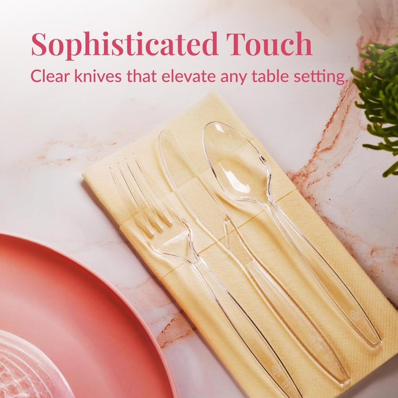 Prestee 100 Pack Plastic Silverware Knives - Heavy Duty, Clear Plastic Knives for Parties, Catering, and Events - Durable and Elegant Disposable Knife Utensils for Weddings, Dinners, and Celebrations - Image 4