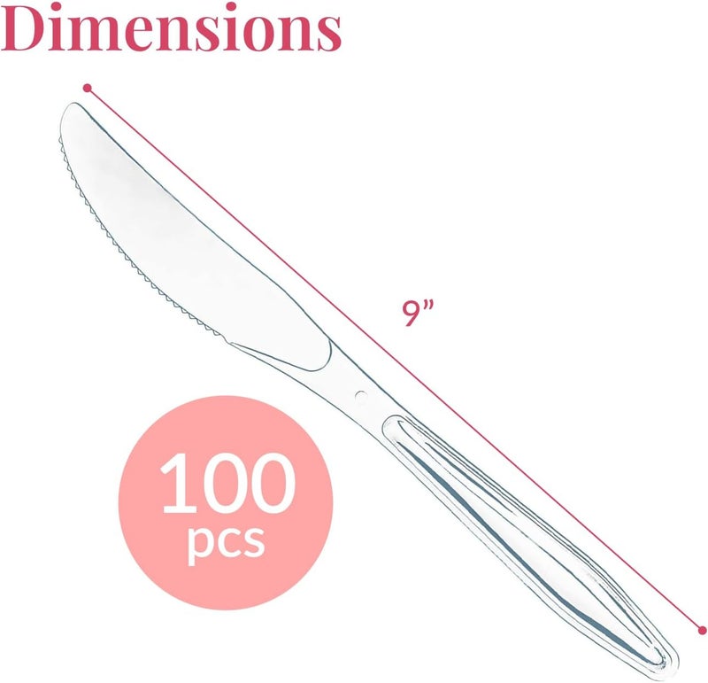 Prestee 100 Pack Plastic Silverware Knives - Heavy Duty, Clear Plastic Knives for Parties, Catering, and Events - Durable and Elegant Disposable Knife Utensils for Weddings, Dinners, and Celebrations - Image 3