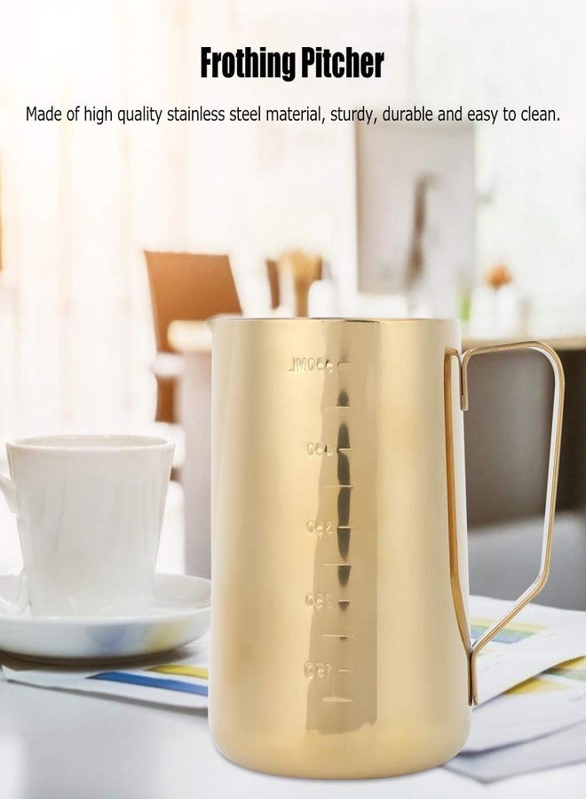 Zerodis Long Handle Coffee Toroid Pitcher,Stainless Steel Coffee Milk Frothing Cup Steaming Pitcher Frother Jug for Machine Coffee Cappuccino Latte Art (Gold) - Image 2