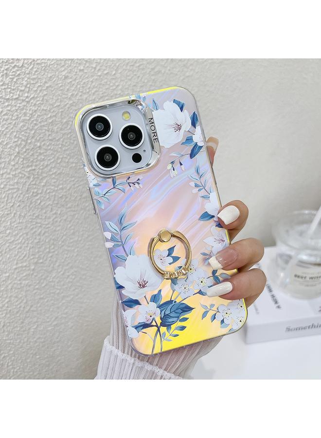 erorex Case For iPhone 15 Pro Max Electroplating Laser Flower Ring Holder TPU Phone Case - Image 1