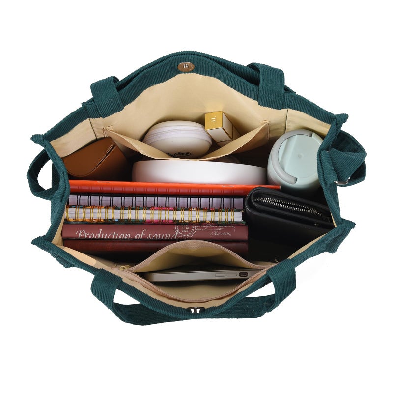 Valleycomfy Vintage Casual Corduroy Tote Bags Crossbody Bag Purse for Women Travel Shoulder Bags Handbags Eco Bag,Green,Large - Image 4