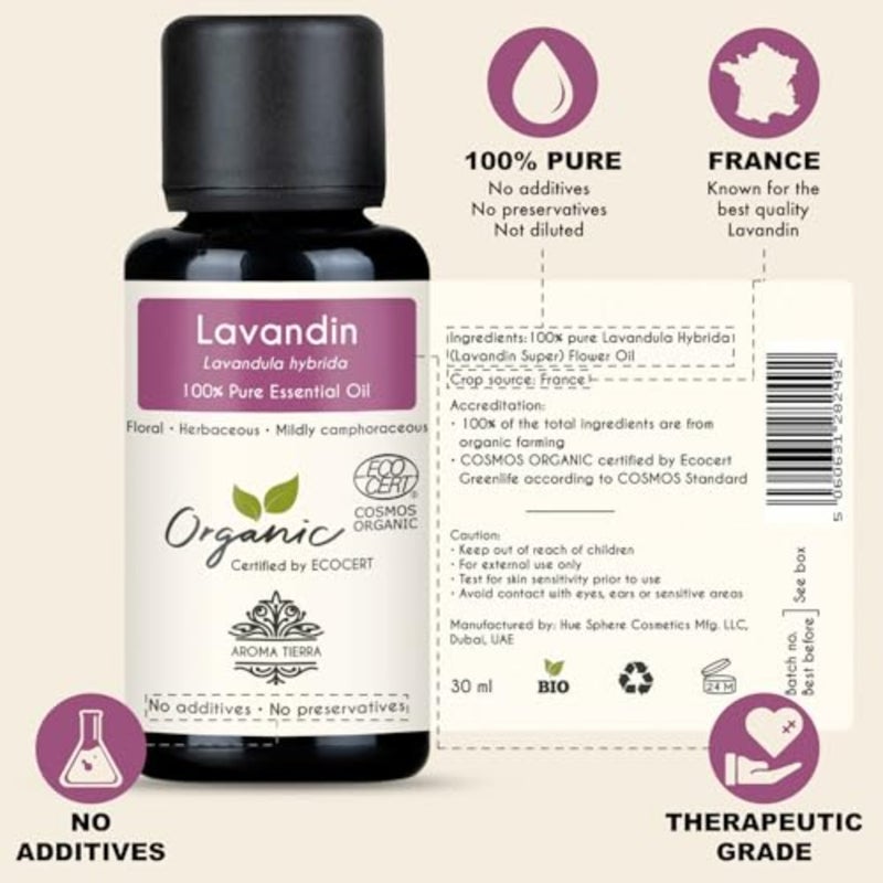 زيت اللافاندين العطري العضوي 30 مل - نقي وطبيعي 100% - منعش وزهري وعشبي - للناشر والنوم والاسترخاء والبشرة والشعر والحمام والمنزل والغسيل - Image 2