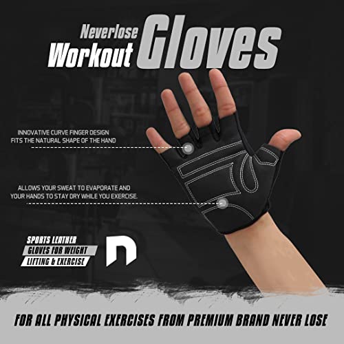 NEVER LOSE Unisex Leather Gym Gloves for Professional Weightlifting, Fitness Training and Workout | with Half-Finger Length, Wrist Wrap for Protection (XL, SUD) - Image 2