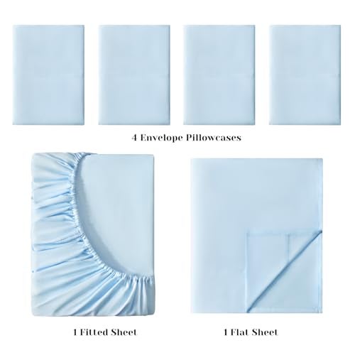 BYSURE 6 Pieces Bed Sheets Set(King, Baby Blue) - Hotel Luxury Super Soft 1800 Thread Count 100% Microfiber Sheets with Deep Pockets, Wrinkle & Fade Resistant - Image 3