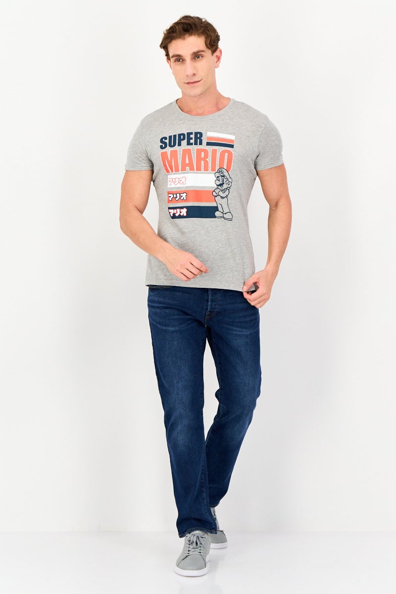 Difuzed x Super Mario Men Crew Neck Short Sleeve Brand Logo T-Shirt, Grey - Image 4