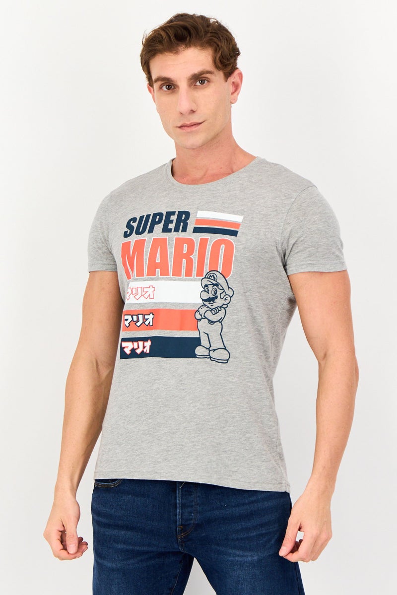 Difuzed x Super Mario Men Crew Neck Short Sleeve Brand Logo T-Shirt, Grey - Image 1