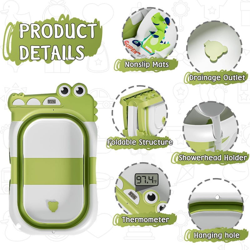 MoreFeel Collapsible Baby Bathtub for Newborn with Thermometer & 1 Hooded Towel & 1 Soft Floating Cushion,Portable Travel Bathtub with Drain Hole, Durable Foldable Baby Tubs for Infants to Toddler - Image 2