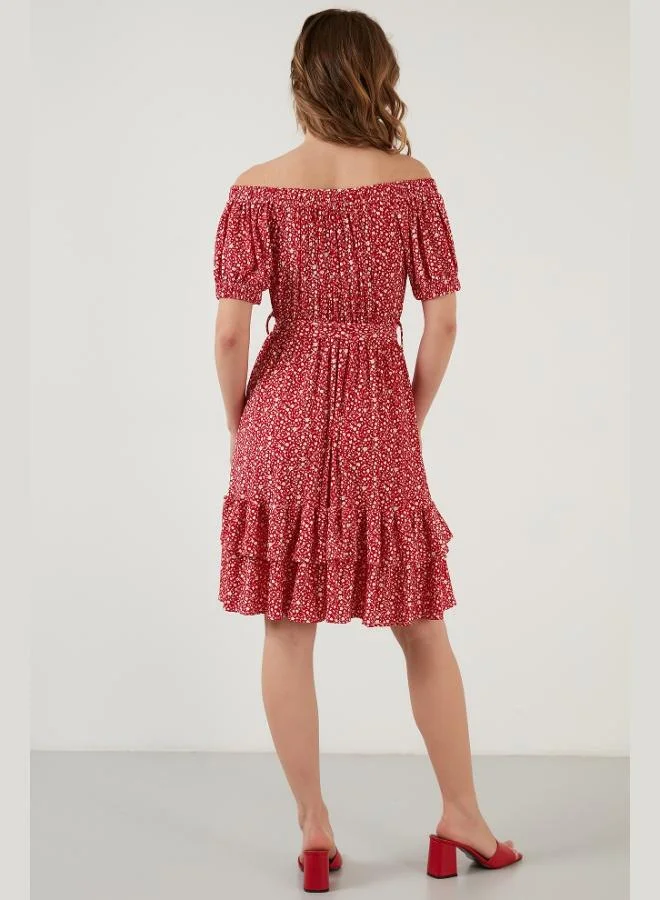 Lela Lela Carmen Neckline Detail Ruffled Dress Women's Dress 5869004