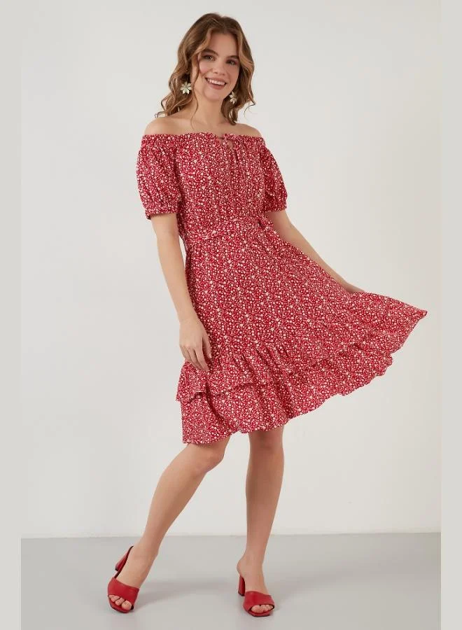 Lela Lela Carmen Neckline Detail Ruffled Dress Women's Dress 5869004