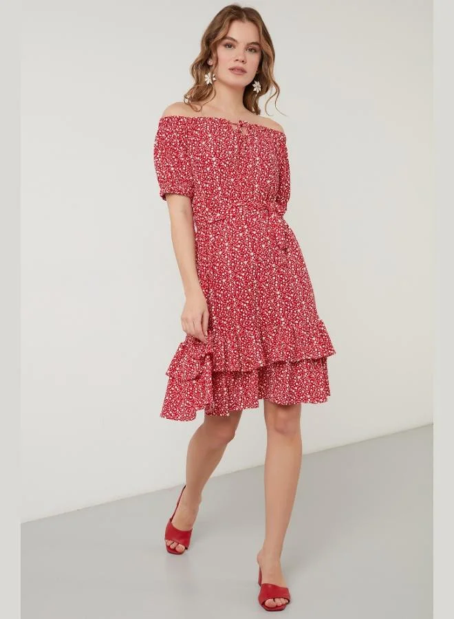 Lela Lela Carmen Neckline Detail Ruffled Dress Women's Dress 5869004