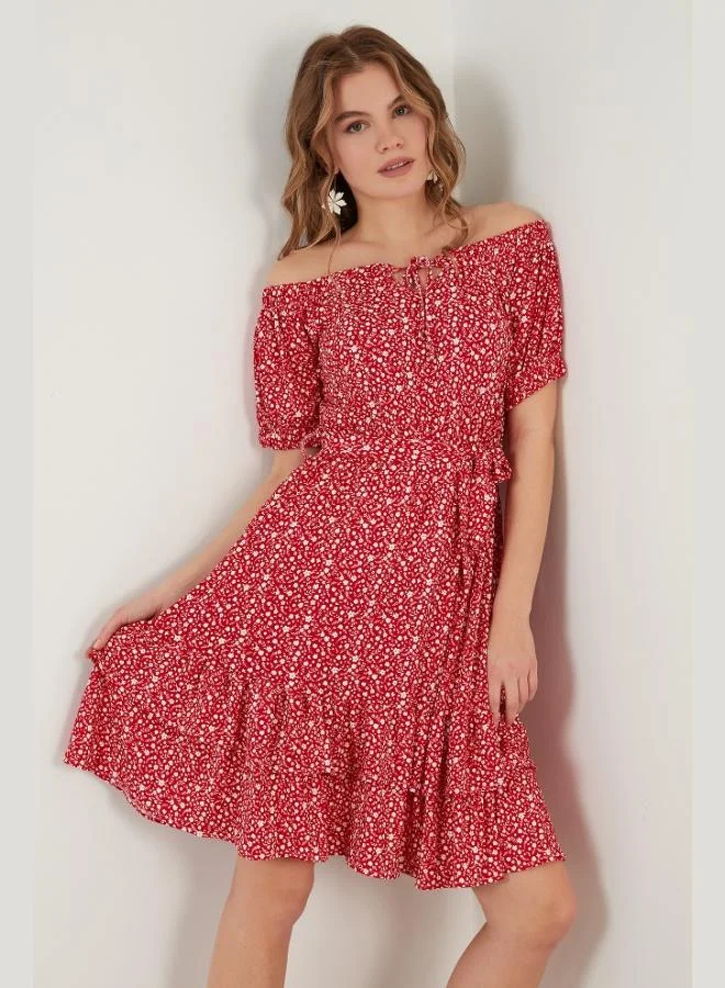 Lela Lela Carmen Neckline Detail Ruffled Dress Women's Dress 5869004
