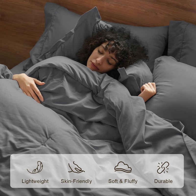 PHF 7 Piece King Bed-in-a-Bag Comforter Set, Lightweight Bedding Collection, Set includes 1x 265cm x 230cm Comforter + 1x 275cm x 260cm Flat Sheet + 1x 200cm x 205cm Fitted Sheet (40cm Deep Pocket) + 4x Pillowcases (2x 50cm x 90cm + 2x 50cm x 100cm), Dark Grey - Image 3