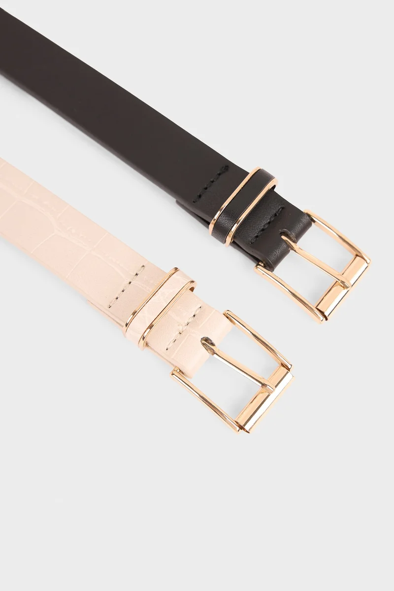 Defacto  Woman Faux Leather Gold Buckled 2 Piece Classic Belt for Women | Best Price UAE