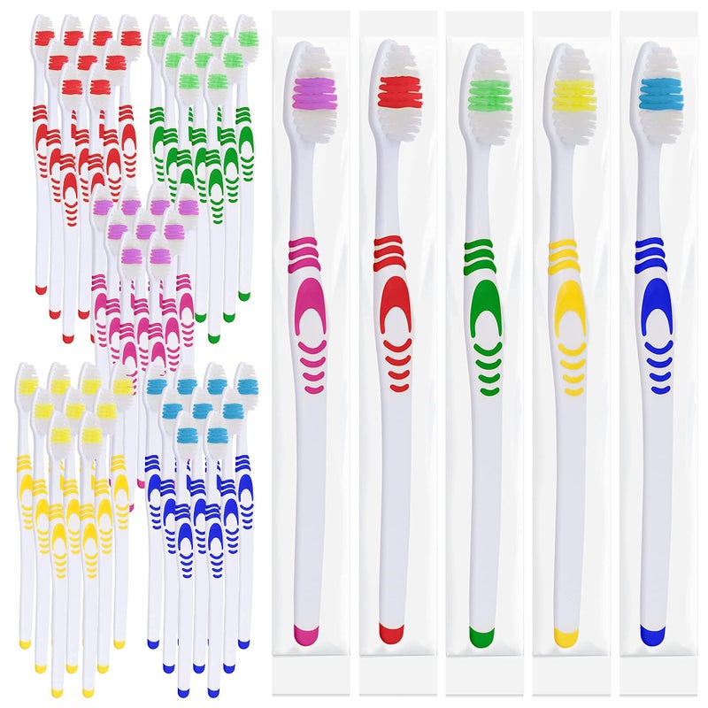 Lingito 50 Bulk Travel Toothbrushes, Individually Wrapped Portable, Manual Disposable Travel Toothbrush Set Adult Children, Multi Color Travel Toothbrush Kit (Medium Bristle) - Image 2