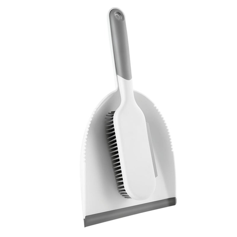 Compact Hand Broom And Dustpan Set Soft Bristles For Home Kitchen Desk Cleaning White Grey - Image 2