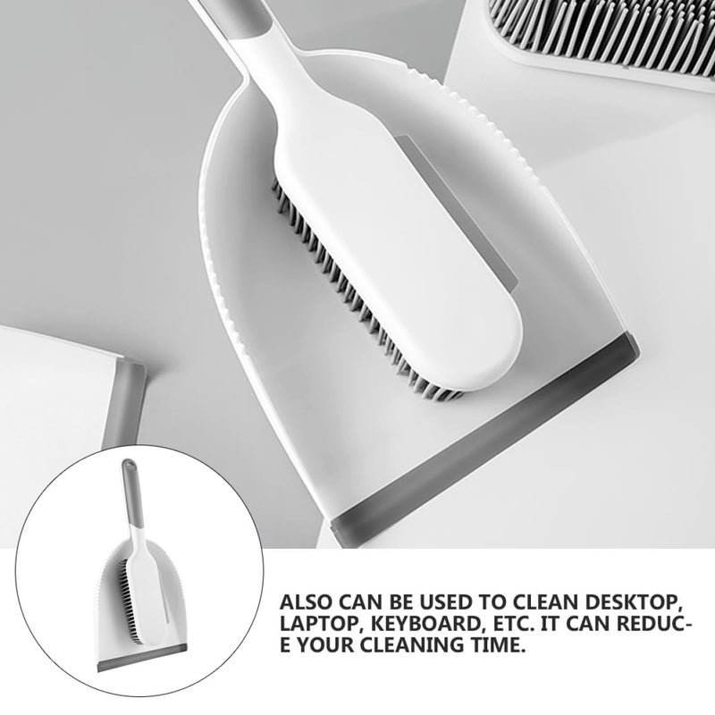 Compact Hand Broom And Dustpan Set Soft Bristles For Home Kitchen Desk Cleaning White Grey - Image 4