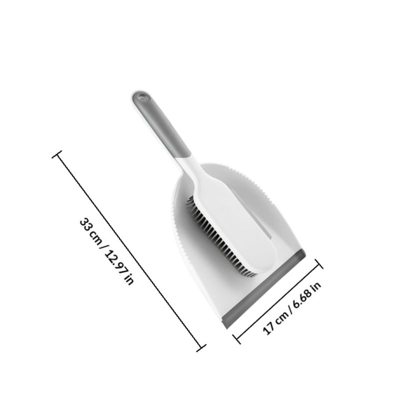 Compact Hand Broom And Dustpan Set Soft Bristles For Home Kitchen Desk Cleaning White Grey - Image 3