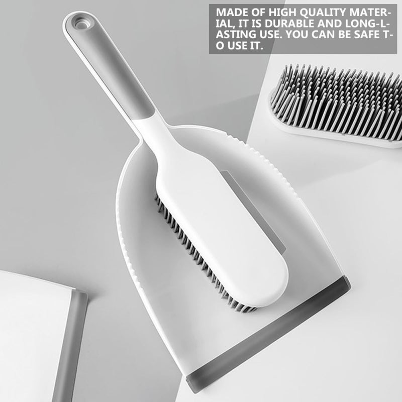 Compact Hand Broom And Dustpan Set Soft Bristles For Home Kitchen Desk Cleaning White Grey - Image 5