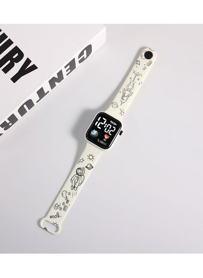 Cartoon Digital Watch for Kids - Square Waterproof Silicone Wristwatch 4-Piece Set, Anime Printed Children's Swimming Watch with LED Display  - Image 4